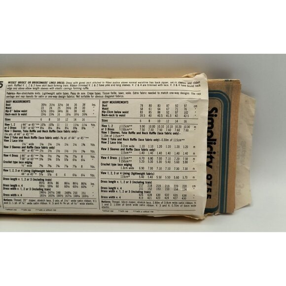 Simplicity 9755 Vintage 1980s Wedding & Bridesmaid Dress Sewing Pattern Size 14 - Picture 3 of 4